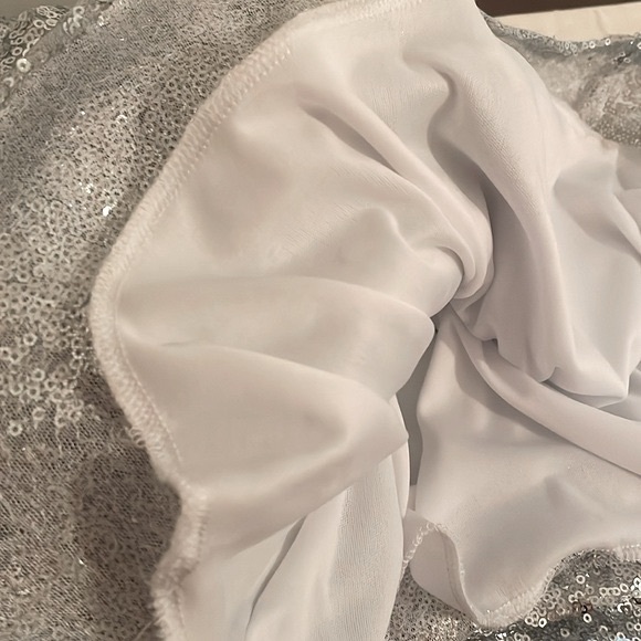 XXL Silver Shiny Stretch Sequin Maxi Skirt - Perfect For Weddings & Bridesmaids - Picture 5 of 5